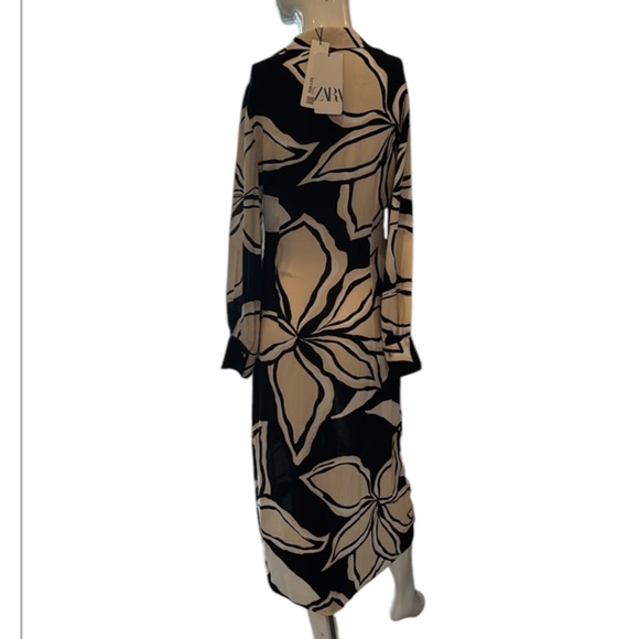 Zara Black & Ecru Floral Midi Shirtdress Size Small NWT - Picture 8 of 15